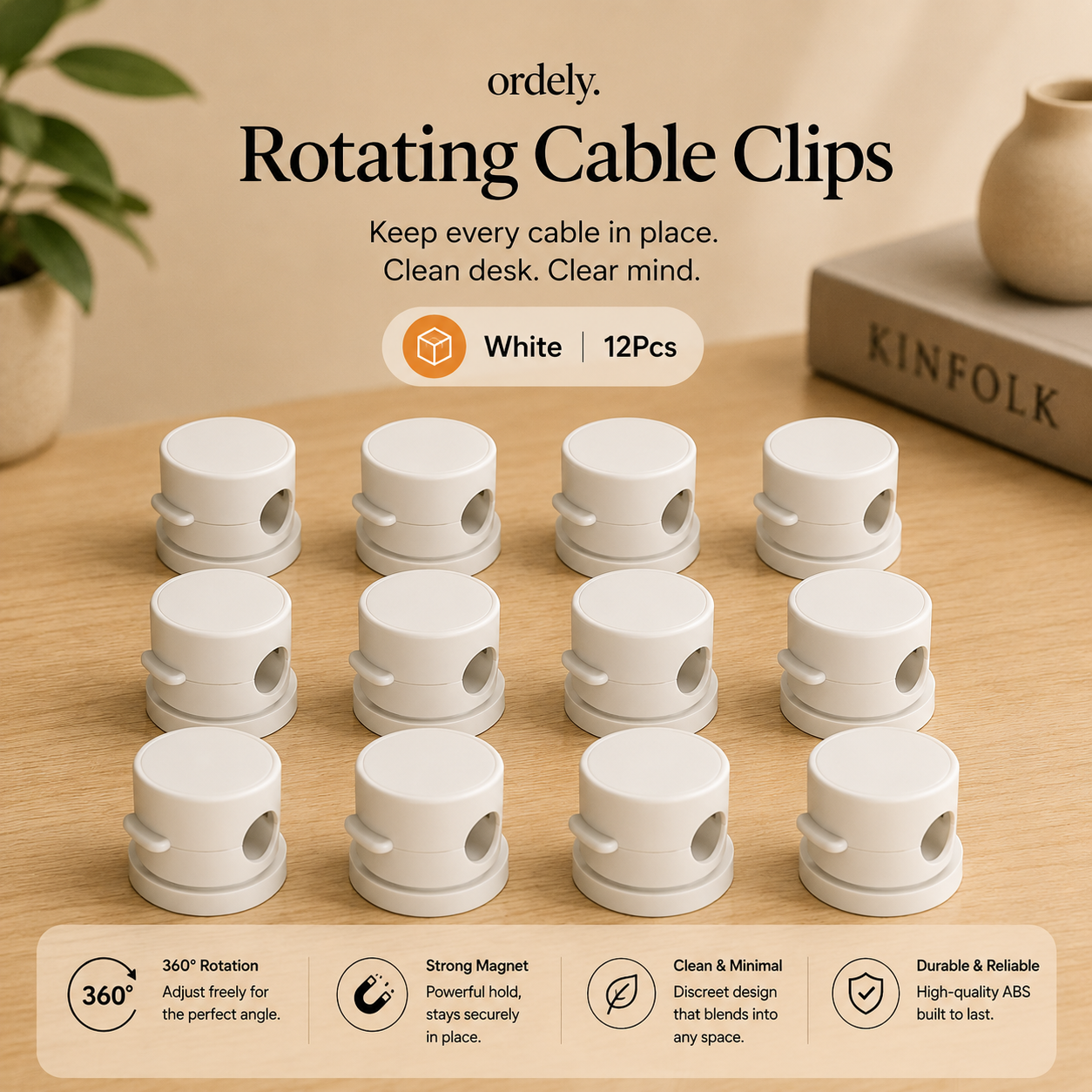 Ordely Rotating Cable Clips™ | Rotating Cable Organizer