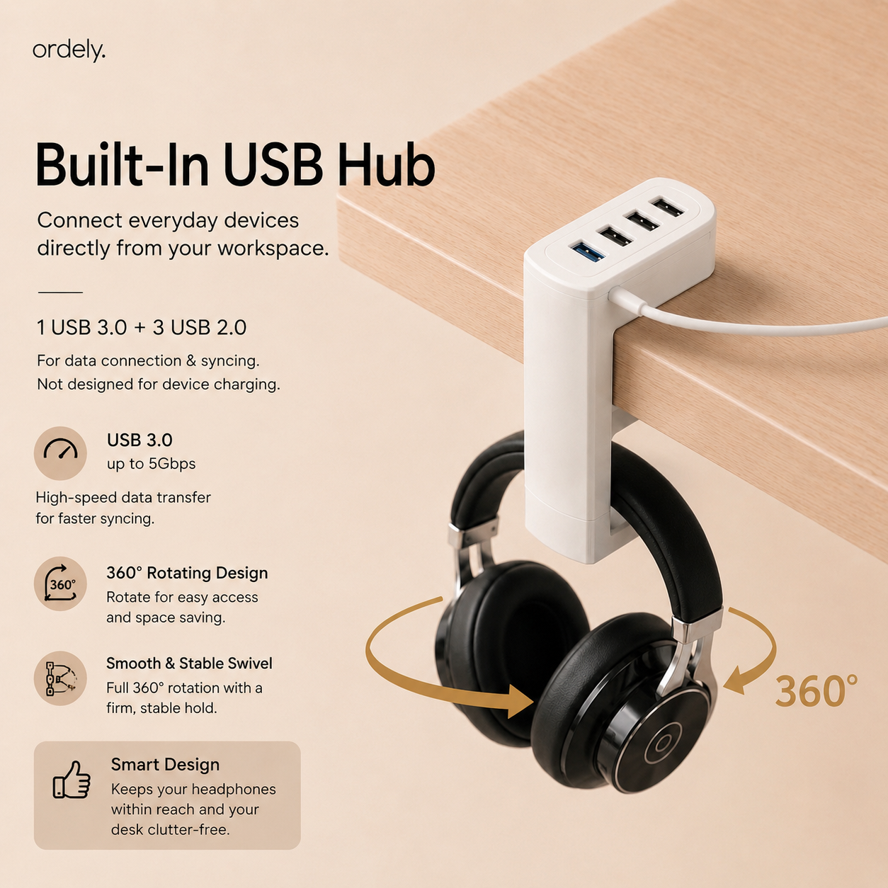 Ordely Headphone Dock™ | Under-Desk Headphone Holder