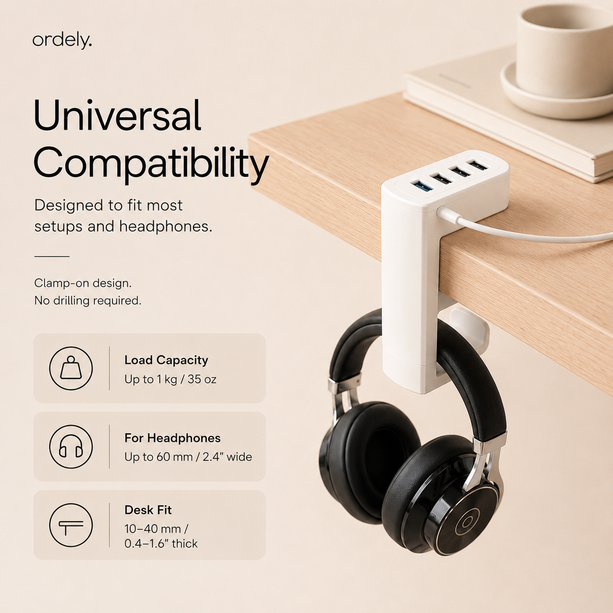 Ordely Headphone Dock™ | Under-Desk Headphone Holder