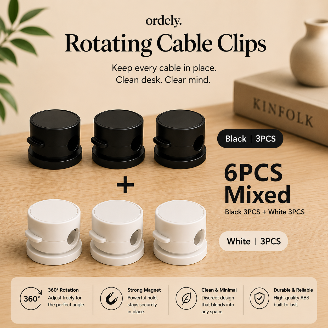 Ordely Rotating Cable Clips™ | Rotating Cable Organizer