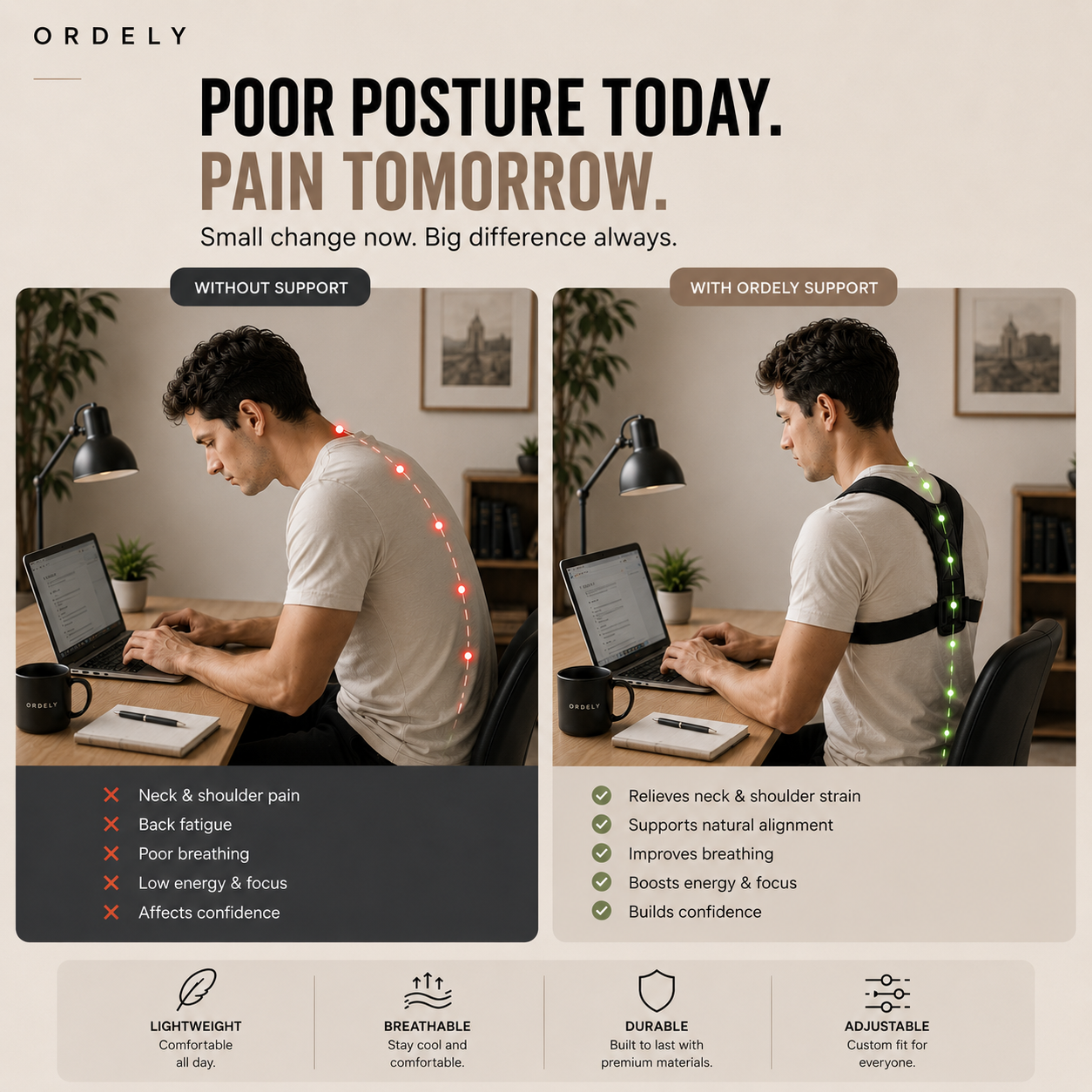 Ordely Straight Back™ | Posture Support for Modern Desk Life